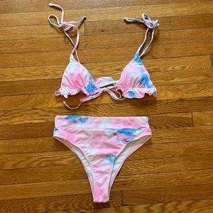 Hazel & Olive- Cotton Candy Skies Two Piece Swimsuit - Pink/Blue Tie Dye - Small